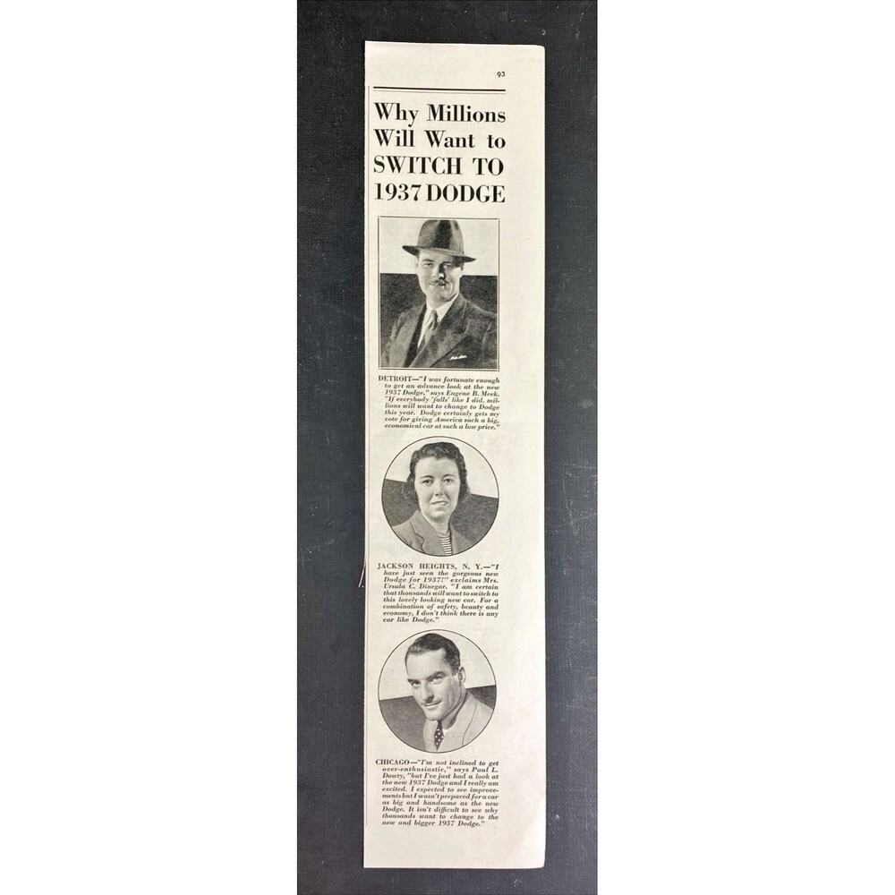 Dodge "Why Millions Want to Switch to Dodge" Vintage Print Ad 1936